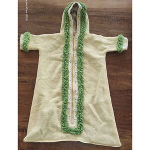Vintage handmade baby bunting w bunny trim yellow green Easter lined